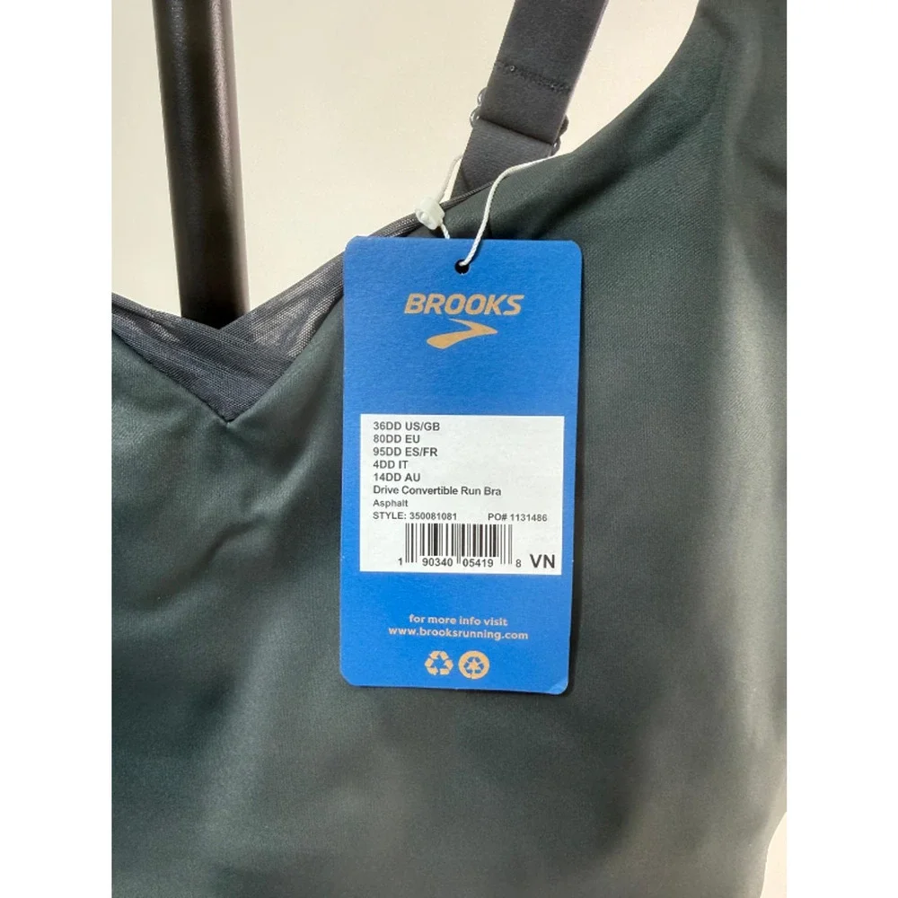 Brooks Women's Drive Convertible Sports Run Bra Color Asphalt Size 36DD New - Picture 4 of 5